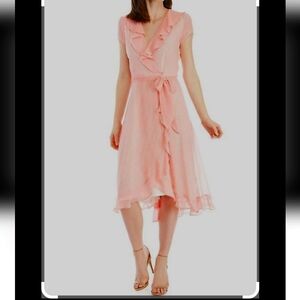 Gabby Skye Womens Pink Chiffon Midi Fit & Flare Dress 8
